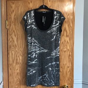 NWT Le Chateau silver sweater with sequins and beads